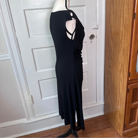 Byer Too! Y2K Classic Black Dress Cowl Neck Split Shoulder Seam Minimalist Sz M - Picture 13 of 17